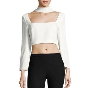 Cinq a Sept Amara White Choker Crop Top Flared Bell Sleeves - 2